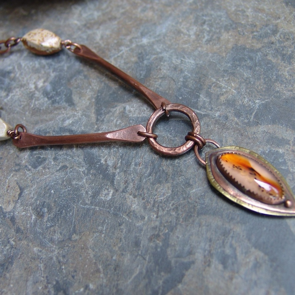 Mixed Metal Handcrafted Necklace Copper Brass Stone by Sandy Robinson Jewelry - Picture 3 of 3